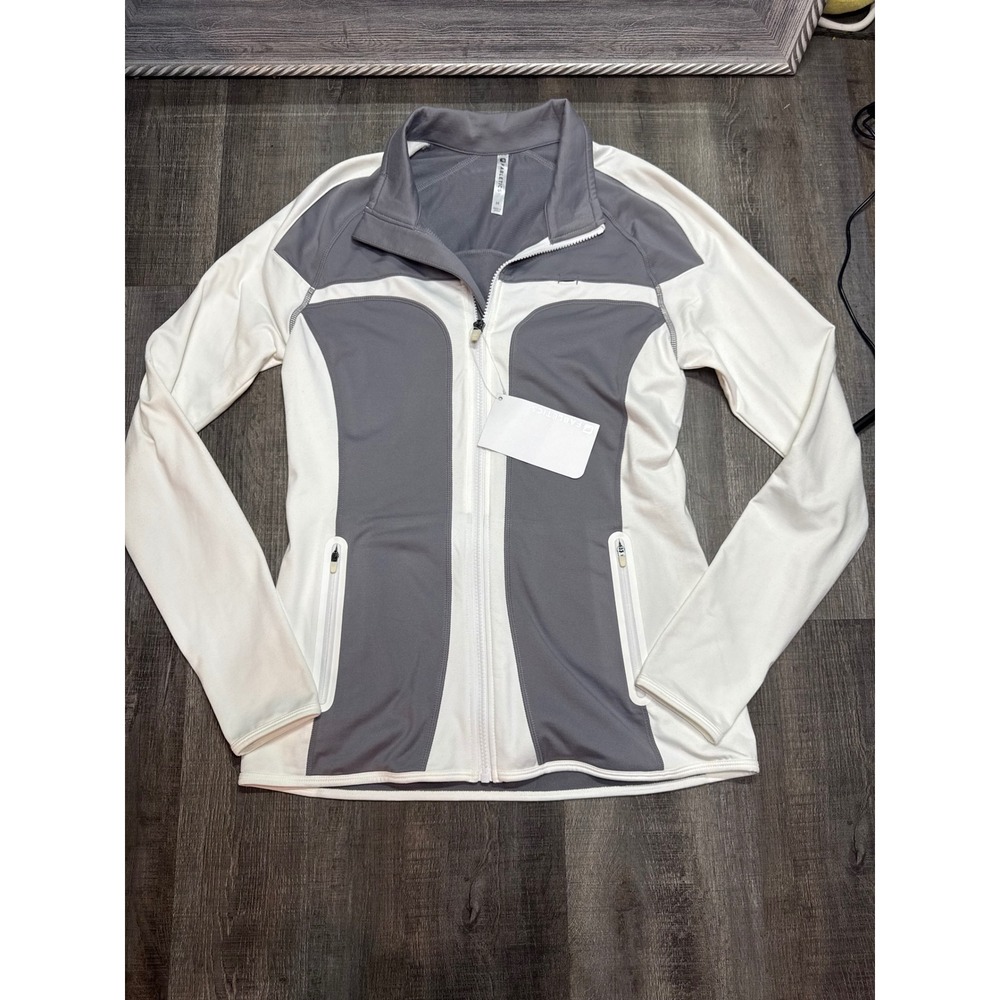 Fabletics Jojo Jacket Gray White Colorblock Full Zip Fleece Slim Fit Womens M 8
